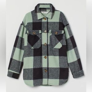 H&M Oversized Twill Shirt Jacket Mint Green Westernwear Western Wool Girl Sz 14